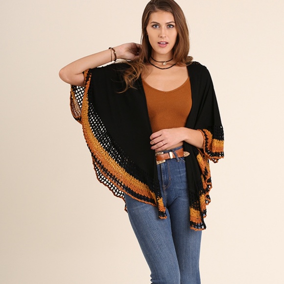 Umgee Top Size S M Cottage Drape Cardigan Poncho Shawl Womens Bohemian Duster - Picture 2 of 4